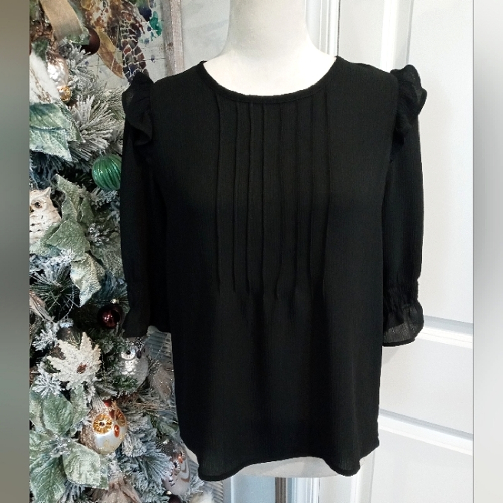 LOFT Black Ruffle Sleeve Tunic
